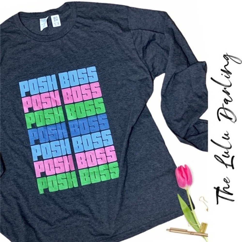 Posh Boss NWT Reseller Swag Merch Colorful Long Sleeve Gray Tee‎ Unisex XL